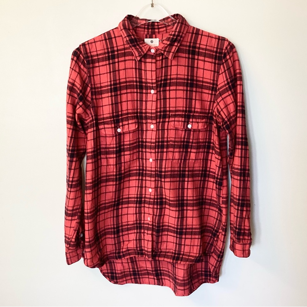 Sundry Long Sleeve Plaid Flannel Button Up Shirt - Red/Black - S